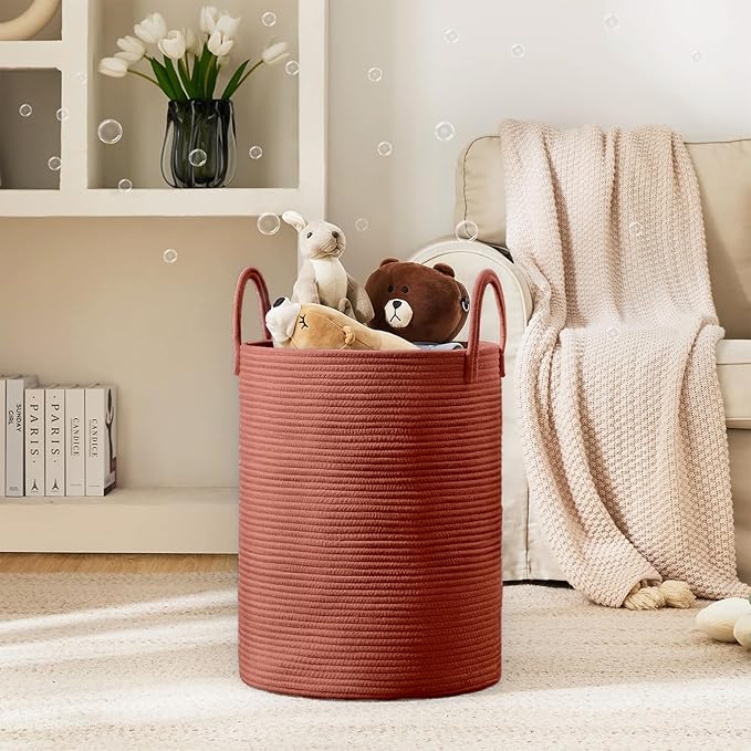 YOUDENOVA Laundry Hamper Basket, Woven 58L Tall Laundry Basket for Blanket Organizer- Clothes Hamper Baby Nursery Hamper for Blanket Storage in Bedroom