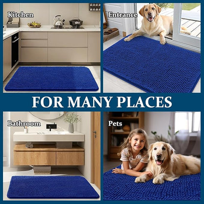 OLANLY Dog Door Mat for Muddy Paws 44x32, Absorbs Moisture and Dirt, Absorbent Non-Slip Washable Doormat, Quick Dry Chenille Mud Mat for Dogs, Entry Indoor Entryway Carpet for Inside Floor, Royal Blue