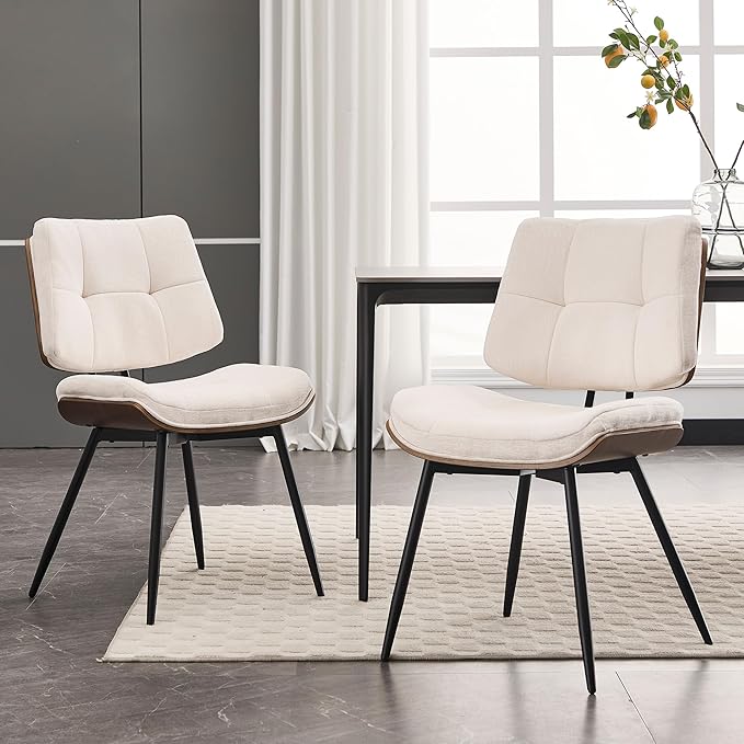 BFZ Dining Chairs Set of 2, Mid Century Modern Kitchen Chairs with Walnut Bentwood Back and Metal Legs, Upholstered Fabric Dining Room Chairs for Kitchen, Living Room
