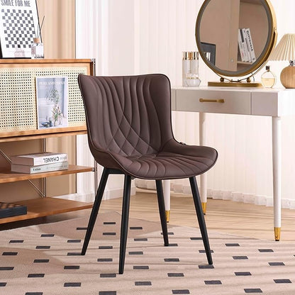 Kidol&Shellder Brown Dining Chairs Set of 2,Faux Leather Upholstered Mid Century Modern Kitchen&Dining Room Chair with Back,Ergonomic Armless Vanity&Living Room Chair with Metal Legs