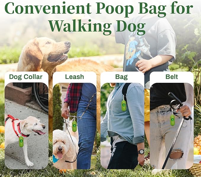 420 Counts Dog Poop Bags Rolls with Dispenser & Leash Clip, Scented Poop Bags for Dogs Waste, Extra Thick & Leak Proof for Poop Doggie Puppy Pet Waste, 9" x 13", Green