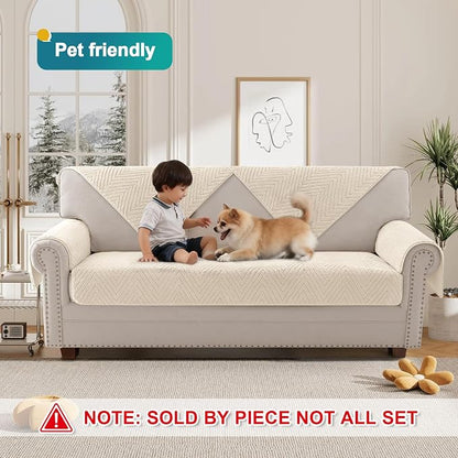 Turquoize Waterproof Couch Cover for Dogs Fuzzy Pet Couch Covers for Sofa Thick Dog Bed Cover Non-Slip Sofa Covers for 3 Cushion Couch Protector Slipcover Pet Friendly (Beige, 36" x 84")