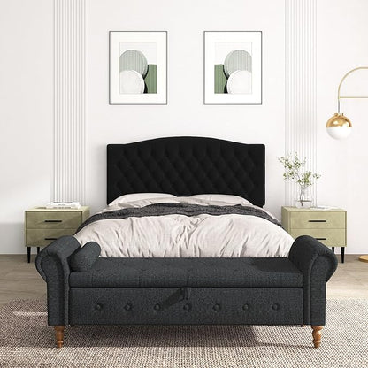Queen Headboard Only, Upholstered Headboard for Adjustable Bed Linen Tufted Queen/Full Size Wall Mounted Head Board with Solid Wood Legs Head Board, Black