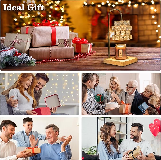 Crystal Candle Warmer Lamp With 2 Bulbs - Adjustable Height, Dimmable, Compatible With Large Jar Candles - Amber Glass, Home Decor Gift for Mom