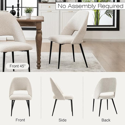 Rowill Dining Chairs Set of 4 Upholstered Dining Room Chairs Mid Century Modern Dining Chairs Kitchen Chairs Accent Chair with Metal Legs for Living Room Bedroom, Boucle Fabric Beige