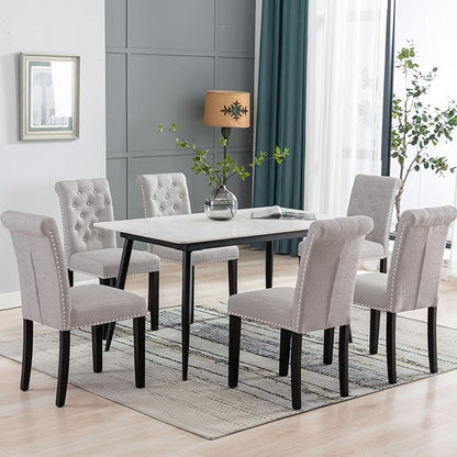 Westice Dining Room Chairs Set of 6 Upholstered Fabric Kitchen Chairs Dining Room Side Chair with Nailhead Trim and Rubber Wood Legs for Small Space Apartment, Light Gray