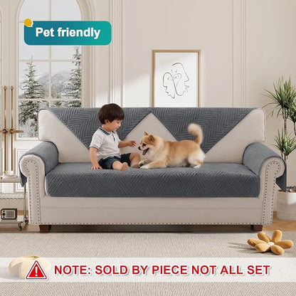 Turquoize Waterproof Couch Cover for Dogs Fuzzy Pet Couch Covers for Sofa Thick Dog Bed Cover Non-Slip Sofa Covers for 3 Cushion Couch Protector Slipcover Pet Friendly (Grey, 36" x 84")