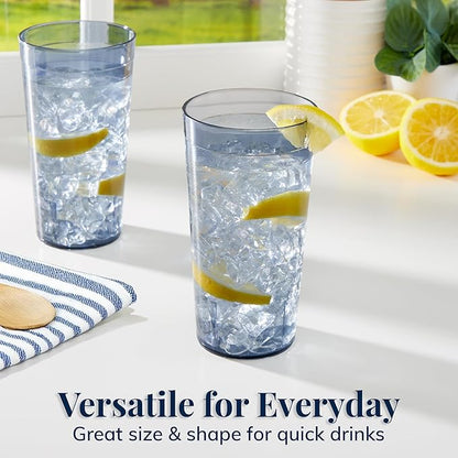 US Acrylic Cafe Plastic Reusable Tumblers (Set of 16) 20-ounce Water Cups in Grey | Value Set of Restaurant Style Drinking Glasses, Stackable, BPA-free, Made in the USA | Top-rack Dishwasher Safe