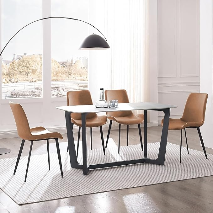 Dining Chairs, Modern PU Leather Dining Room Chair with Sturdy Metal Legs, Upholstered Seat Dinner Chairs Accent Side Chairs for Indoor Kitchen Living Room Restaurant (Brown, Set of 6)