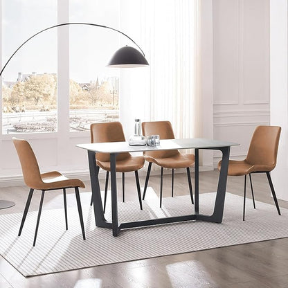 Dining Chairs, Modern PU Leather Dining Room Chair with Sturdy Metal Legs, Upholstered Seat Dinner Chairs Accent Side Chairs for Indoor Kitchen Living Room (Brown, Set of 4)