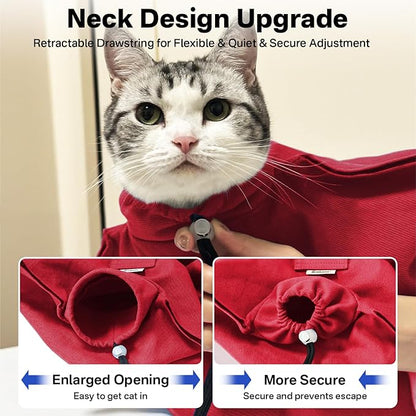[Cozy Travel] Cat Carrier Pouch, Soft Cat Carrier for Small Cats, Carrying Sack, Restraint Bag for Nail Trimming, Vet Visits, Giving Meds, Dental Care, Car Travel - Wine Red