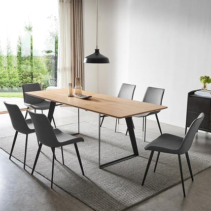 ZckyCine 63"-79" Expandable Dining Table Set for 6, Modern Oak Wood Table & 6 Grey Chairs – Extendable Dining Set for Kitchen & Dining Room