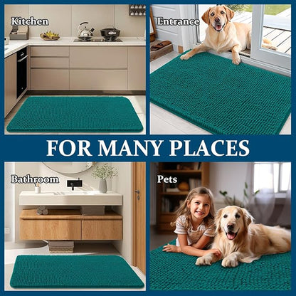 OLANLY Dog Door Mat for Muddy Paws 70x32, Absorbs Moisture and Dirt, Absorbent Non-Slip Washable Doormat, Quick Dry Chenille Mud Mat for Dogs, Entry Indoor Entryway Carpet for Inside Floor, Lake Blue