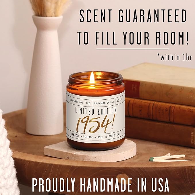 71st Birthday Gifts for Women - 'Limited Edition 1954' Soy Candle, w/Champagne on Ice I 71 Birthday Gifts for Women I 71st Birthday Gift for Her Ideas I 9oz Reusable Jar, 50Hr Burn, Made in USA