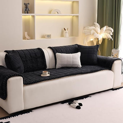 Couch Cover for Sofa, Sectional Couch Cover for Dogs, Sofa Cover Washable, Cushion Cover Blanket Pad Bed Mat for Pets, Fleece Furniture Protector, Black, 23.6x59in
