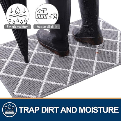 Finchitty Indoor Door Mat, Dirt Resistant and Absorbent, Low-Profile, Non-Slip, Washable Inside Floor Mats for Front Door, Back, and Entrance, 47" x 20", Grey