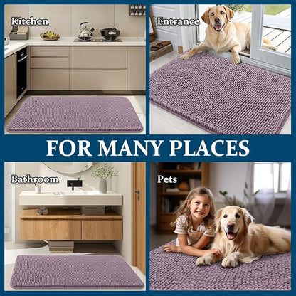 OLANLY Dog Door Mat for Muddy Paws 40x24, Absorbs Moisture and Dirt, Absorbent Non-Slip Washable Doormat, Quick Dry Chenille Mud Mat for Dogs, Entry Indoor Entryway Carpet for Inside Floor, Deep Plum