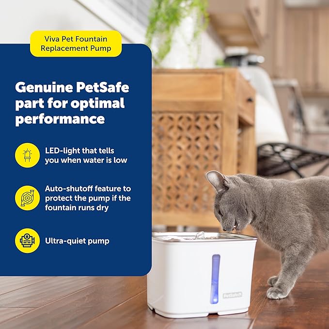 PetSafe Viva Pet Fountain Replacement Pump - Ultra-Quiet Pump - Backup Pump - LED Indicator - Auto Shut Off - Easy to Clean - Durable Build - Compact Fit