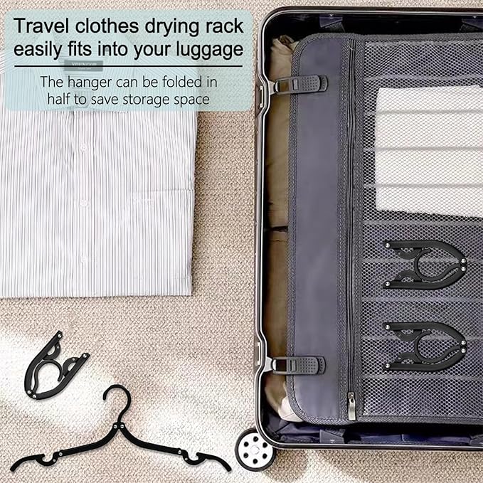 Travel Hangers, Foldable Hangers, Folding for Travtravel Hangerscruise Essentials, Folding Clothes Hanger, Travel Must Haves for Flying, Camping, Hotel, RV, Road Trip, 10 Pcs (Black)