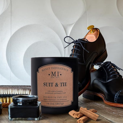 Manly Indulgence Suit & Tie Scented Candles for Men, 2 Wick, 16.5 oz, Premium Soy Blend Wax, 60H Burn, Candles for Home Scented - Made in The USA