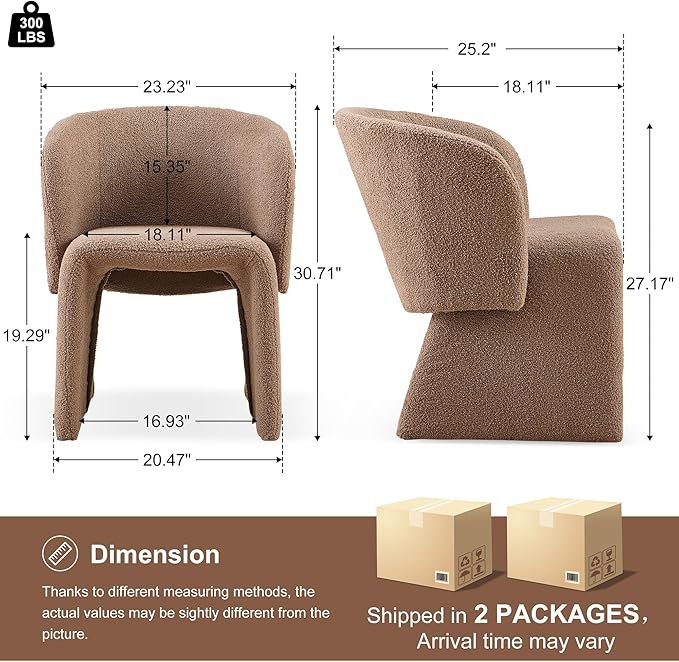 Barrel Dining Kitchen Chairs Set of 2, Modern Mid Century Living Room Chairs Upholstered Round Backrest Accent Side Chairs Comfortable for Dining Room, Cafe,Brown