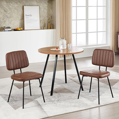 Dining Chairs Set of 2, Faux Leather Upholstered Dining Chairs, Mid Century Modern Kitchen Dining Room Accent Chairs with Curved Backrest and Steel Frame for Living Room, Vanity - Coffee