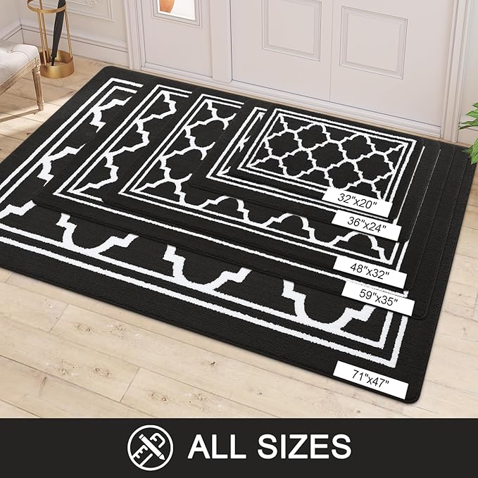 Buganda Indoor Door Mat, Dirt-Resistant and Absorbent Doormat, Anti-Slip, Low Profile Floor Mats for Inside Entryway, Front, and Back Door Entrance (32x20 Inches, Black)