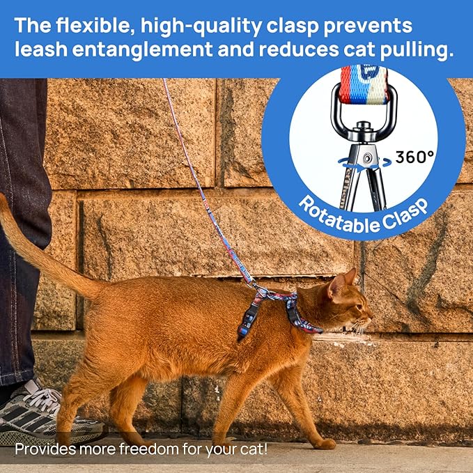 Cat Harness and Leash Set - Escape Proof Adjustable Cat Harness, Comfortable Soft Lightweight, Use Safe & Easy, Walking Travel Kitten Harness for Small Medium Large Cats (Trail 66 Blue)
