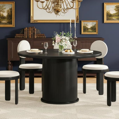 Farini 43" Round Dining Table for 4-6,Modern Kitchen Room Table with Wood Top & Sturdy Metal Base,Black