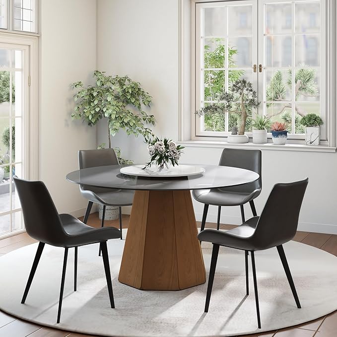 Modern Dining Chairs Set of 4, Upholstered Faux Leather Cushion Seat and Sturdy Metal Legs for Restaurant, Living Room, Brown