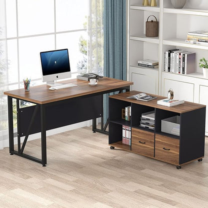 Tribesigns 55 inches Executive Desk and 43" lateral File Cabinet, L-Shaped Computer Desk Home Office Furniture with Drawers and Storage Shelves, Office Table with Cabinet