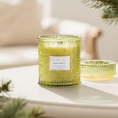 LA JOLIE MUSE Christmas Candle | Starlit Golden Fir | Pine, Cedarwood & Fir Balsam | 19 oz Large Wooden Wick Soy Candle | 90 Hours Clean Burn | Gift-Ready for Christmas & Winter Gatherings