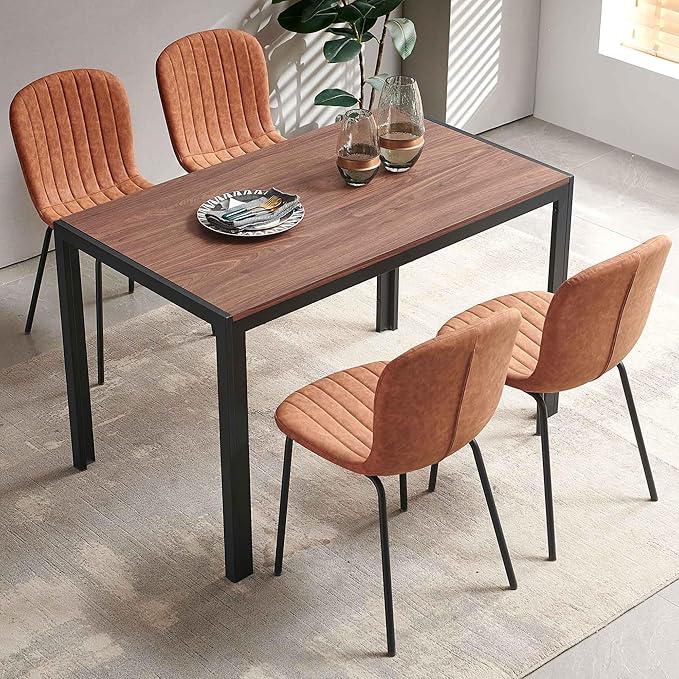 Set of 4 Upholstered Dining Chairs, Vintage Home Kitchen Chairs Faux Leather PU, Modern Mid-Centuray Accent Chairs with Metal Legs for Vanity