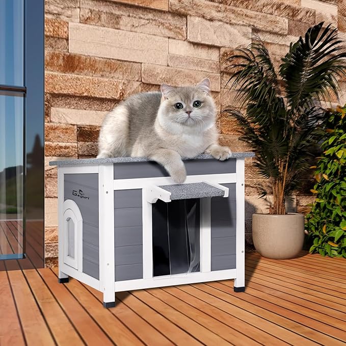 GEGURI Outdoor Cat House, Weatherproof Feral Cat Shelter for Winter