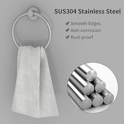 Brushed Nickel Towel Ring, Hand Towel Holder for Bathroom Kitchen Modern Rounded Base Wall Mount SUS304 Stainless Steel