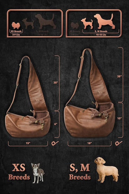 Noah & Paw Dog Sling Carrier for Small Dogs 5-18lb, Dog Sling for Small Dogs and Cats, Dog Carrier with Adjustable Padded Strap, Vegan Leather Lined with Fur, 3X Safety Features, Machine Washable
