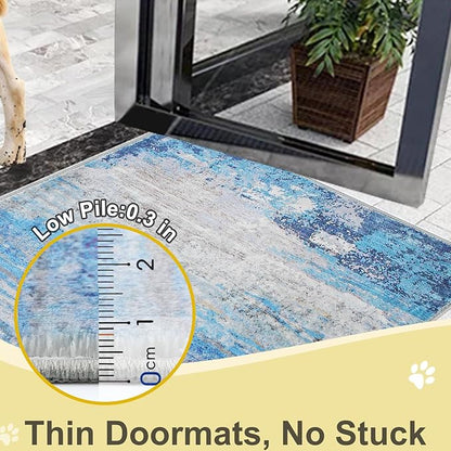 COMSLE Door Mat Soft Absorbent Indoor Front Entryway Rug Machine Washable Entrance Mats for Muddy Paws Non Slip Throw Rugs 32" x 48" Doormat for Inside Foyer Bedroom - Blue