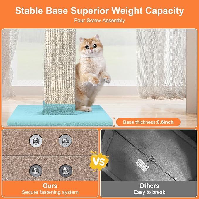 Cat Scratching Post 33 Inch Nature Sisal Cat Scratch Post for Indoor Cats, Large Cat Scratcher Protect Your Furniture, Cyan