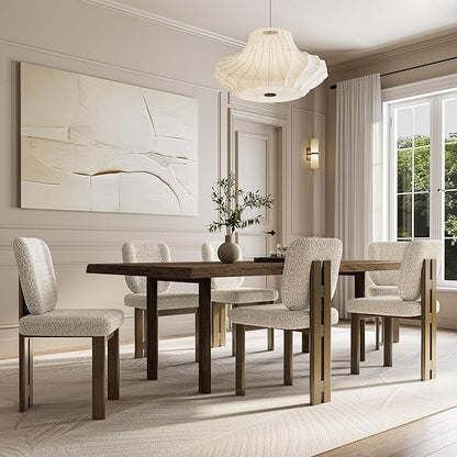 Modern Farmhouse Dining Chairs Set of 4, Boucle Upholstered Wooden Kitchen Chairs with Back, Walnut Wood Legs, Beige