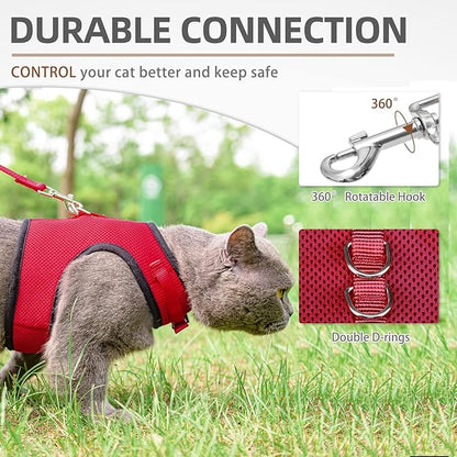 PUPTECK Soft Mesh Cat Vest Harness and Leash Set Puppy Padded Pet Harnesses Escape Proof for Cats Small Dogs, Red Medium