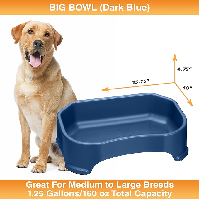 Neater Pet Brands Large Water Bowl for Dogs, Outdoor Dog Water Bowl (1.25 Gallon Extra-Large Capacity), Big Trough Style Food Dish for Indoors or Outside, No Spill Large Dog Bowls, Dark Blue