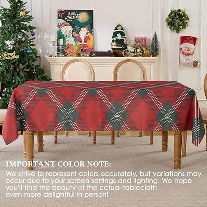 Christmas Tablecloth Rectangular 60x84 Inch Tablecloths for 4ft Waterproof, Machine Washable Polyester Table Cover for Xmas Party, Winter Holiday Home Decoration in Festive Checkered Green 1pack