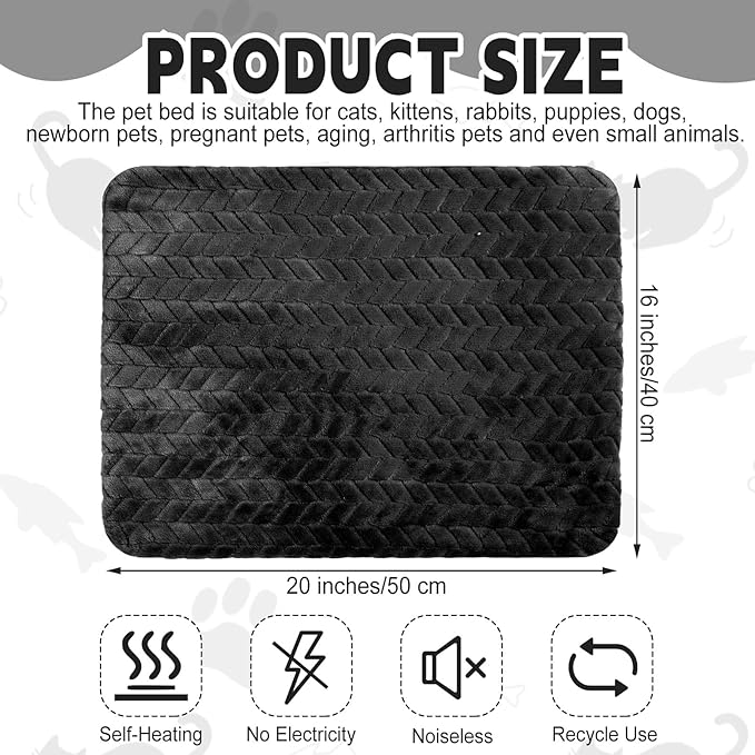 4 Pack Self Heating Cat Pad 16 x 20 Inch Self Warming Cat Bed Non Slip Warm Dog Pad Mat Washable Pet Kennel Crate Bed Mat for Indoor Outdoor Pets(Black,16 x 20 Inch)