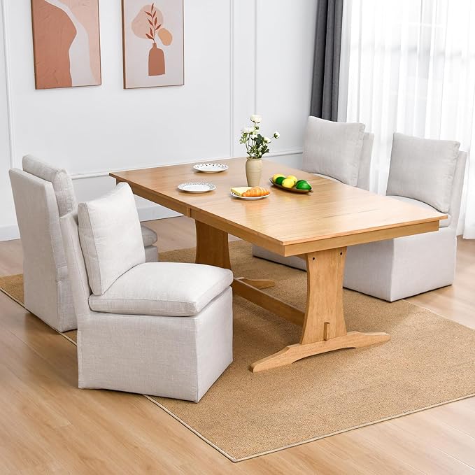 DUHOME Upholstered Armless Dining Chair with Casters,Linen Dining Chairs Set of 4 for Living Room,Single Sofa Chair with 4 Casters for Bedroom Reading Room Waiting Room Kitchen Dining Room