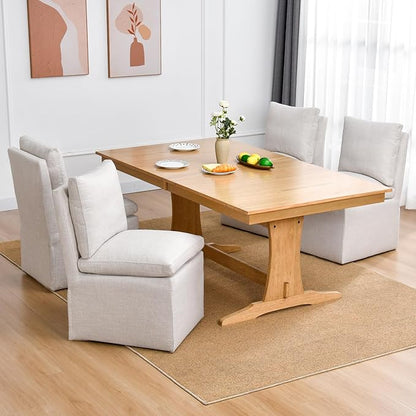 DUHOME Upholstered Armless Dining Chair with Casters,Linen Dining Chairs Set of 4 for Living Room,Single Sofa Chair with 4 Casters for Bedroom Reading Room Waiting Room Kitchen Dining Room
