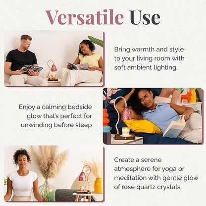 CRYSTALAX Candle Warmer Lamp with Rose Quartz Crystals – Luxury Flameless Candle Melting Lamp for Home Décor, Aromatherapy & Relaxation – Timer, Touch Sensor & 2 Bulbs Included with luxury gifting box