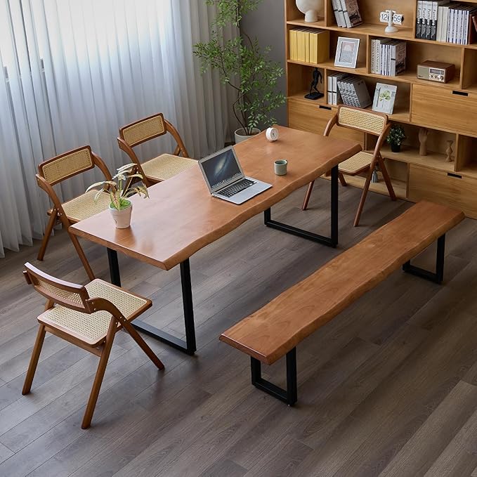 Stylish Solid Wood Office Desk with Sturdy Metal Base - Durable Multi-Size Executive Computer & Dining Table - Perfect for Home Office & Work Environments (Brown Bench, 62.99in)