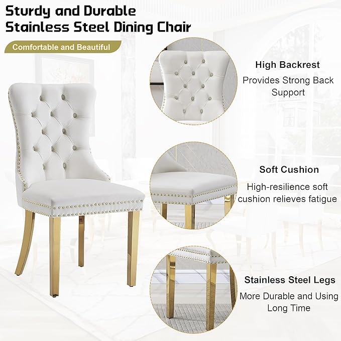 7-Piece Dining Table Set for 6, Faux Marble Dining Table Set with 70'' Marble Dinner Table and 6 Velvet Wing Back Chairs for Kitchen, Dining Room, White & Gold