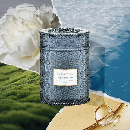 LA JOLIE MUSE Aegean Sea & Dune Candle –Cool Water, White Florals & Warm Amber | 19 oz Large Wooden Wick Candle | Natural Soy Wax | 90 Hours Clean Burn | Gift-Ready for Hosts & Gatherings