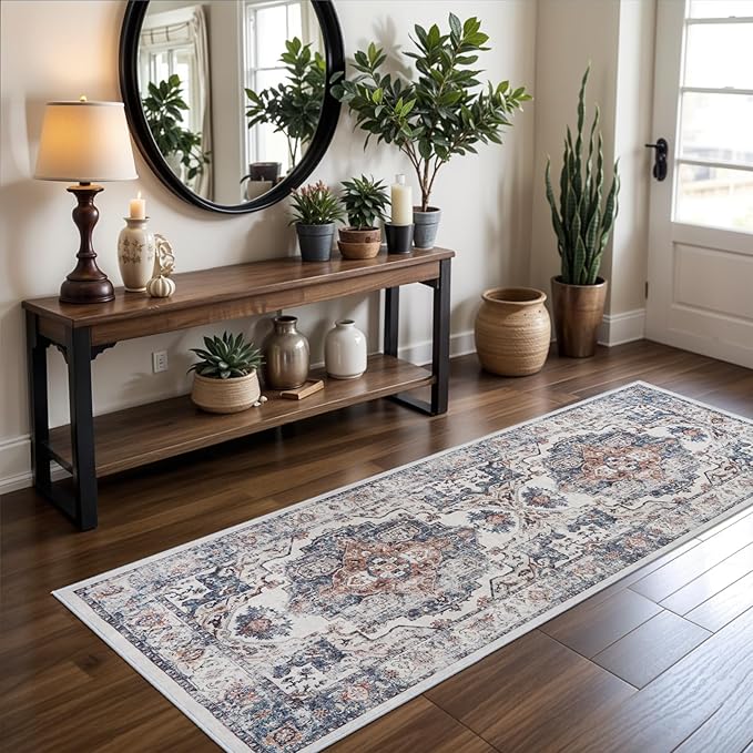 Hallway Washable Runner Rug - 2x6 Kitchen Rugs Entryway Rug Runner Vintage Soft Floor Mat Non Slip Indoor Farmhouse Carpet for Bathroom Living Room Bedroom (2 X 6, Brick)